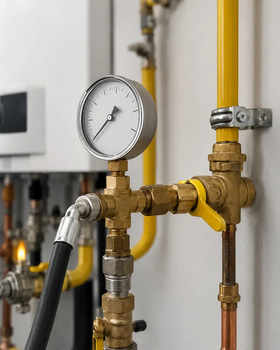 Manometr i armatura do próby instalacji gazowej